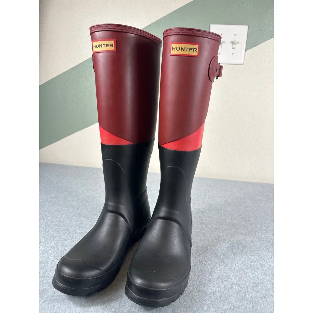 Hunter Women's Size 7F Red‎ Black Colorblock Tall Waterproof Utility Rain Boots